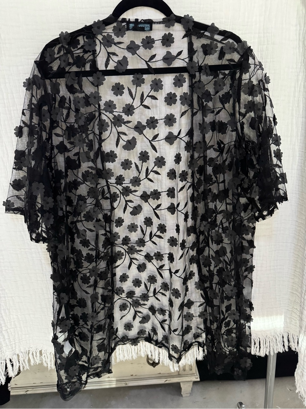 Cynthia Rowley Black Floral Lace Kimono Cover-Up